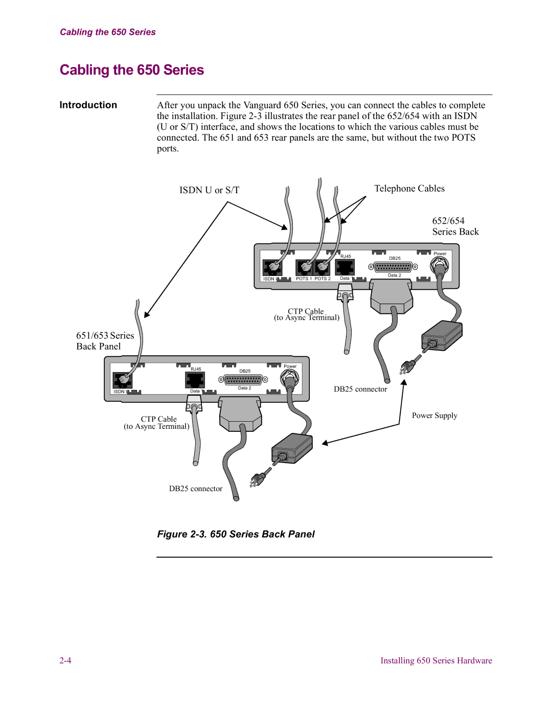 Vanguard Managed Solutions installation manual Cabling the 650 Series, Series Back Panel 