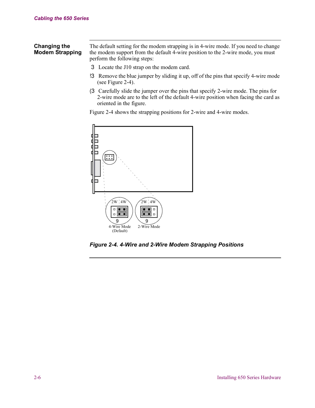 Vanguard Managed Solutions 650 installation manual Changing, Modem Strapping 