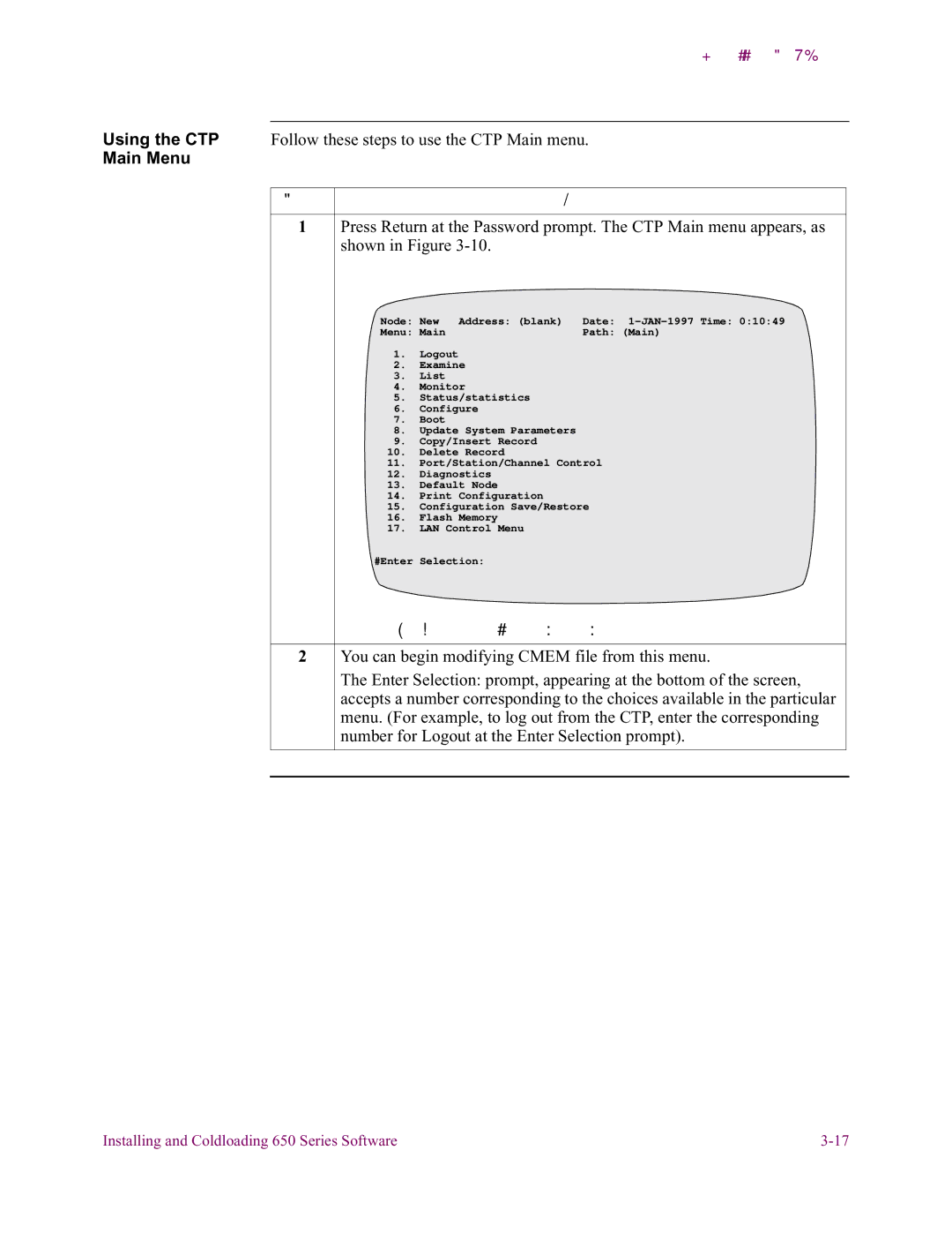 Vanguard Managed Solutions 650 installation manual Control Port Main Menu 