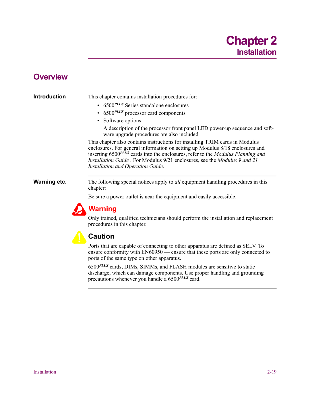 Vanguard Managed Solutions 6500 PLUS installation manual Chapter, Installation Overview 