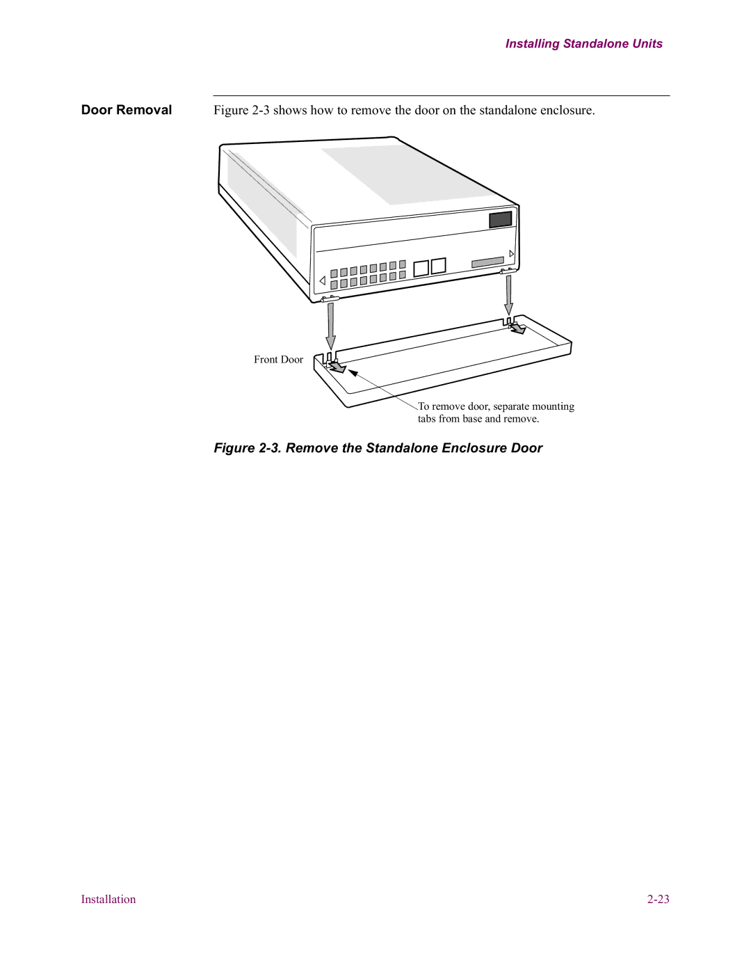 Vanguard Managed Solutions 6500 PLUS installation manual Remove the Standalone Enclosure Door 