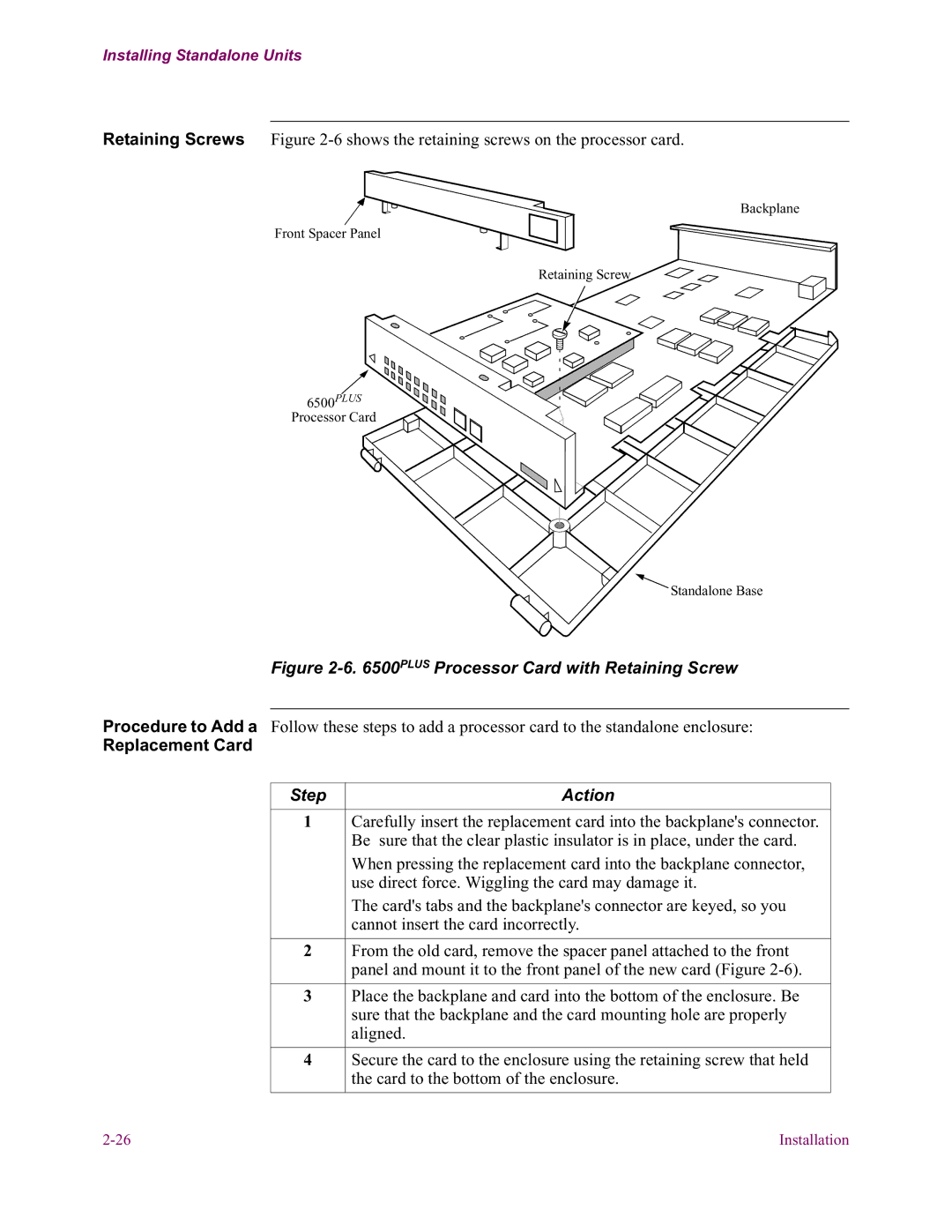 Vanguard Managed Solutions 6500 PLUS installation manual Plus Processor Card with Retaining Screw, Replacement Card 