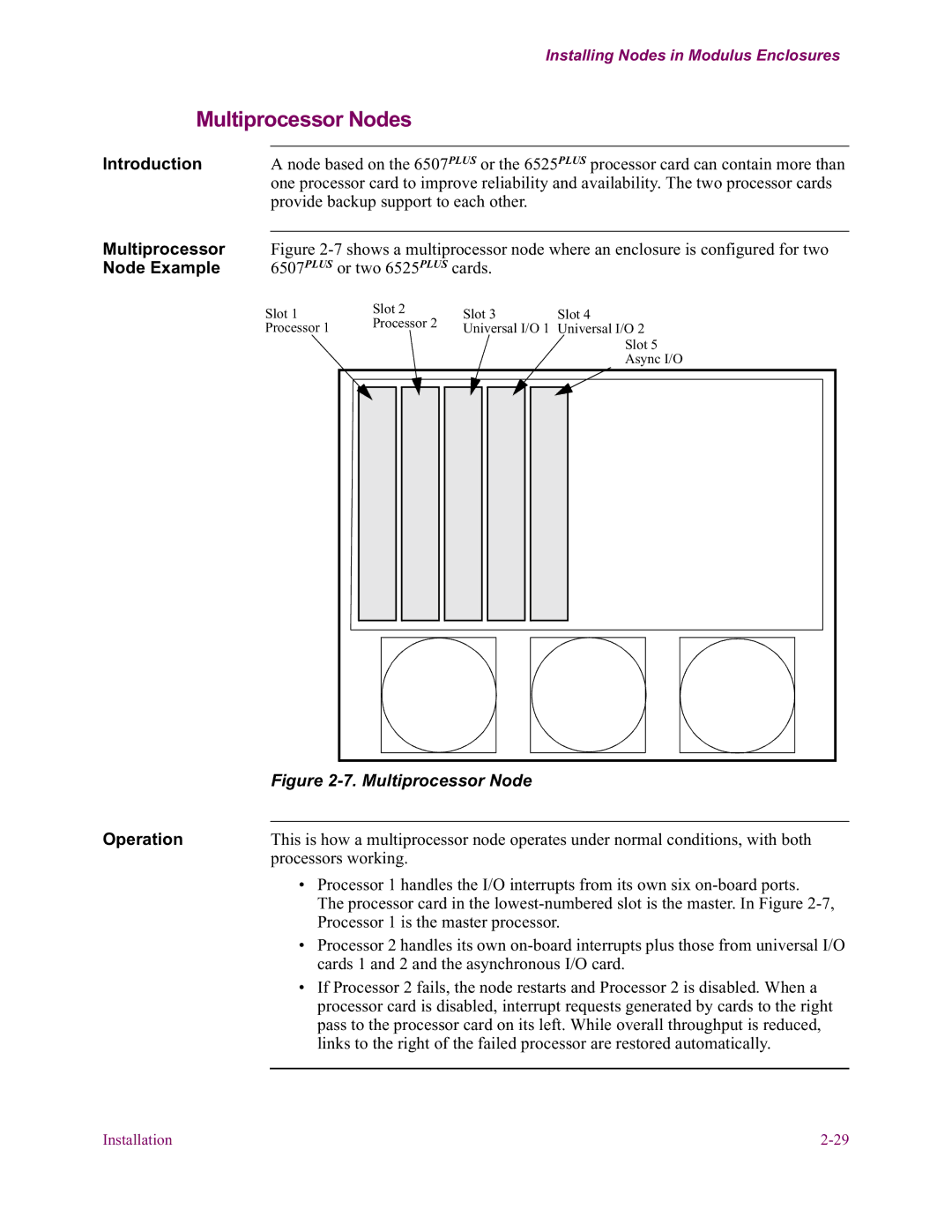 Vanguard Managed Solutions 6500 PLUS installation manual Multiprocessor Nodes, Node Example, Operation 