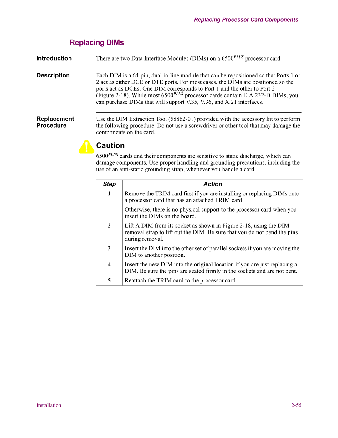 Vanguard Managed Solutions 6500 PLUS installation manual Replacing DIMs 