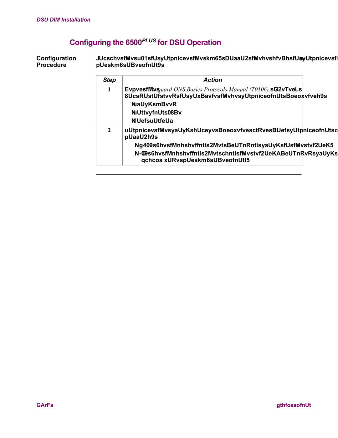 Vanguard Managed Solutions 6500 PLUS installation manual Configuring the 6500PLUS for DSU Operation, Configuration 