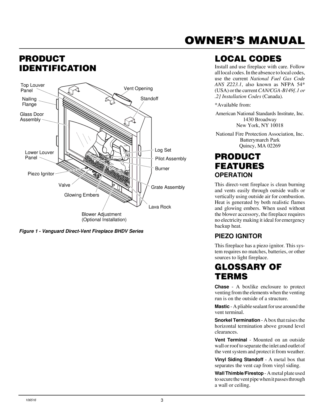 Vanguard Managed Solutions BHDV34PB Product Identification, Local Codes, Product Features, Glossary Terms 