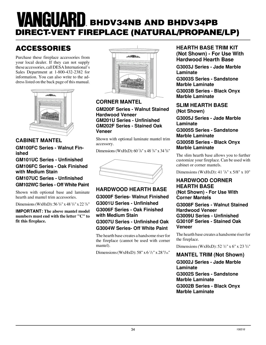 Vanguard Managed Solutions BHDV34PB installation manual Accessories 