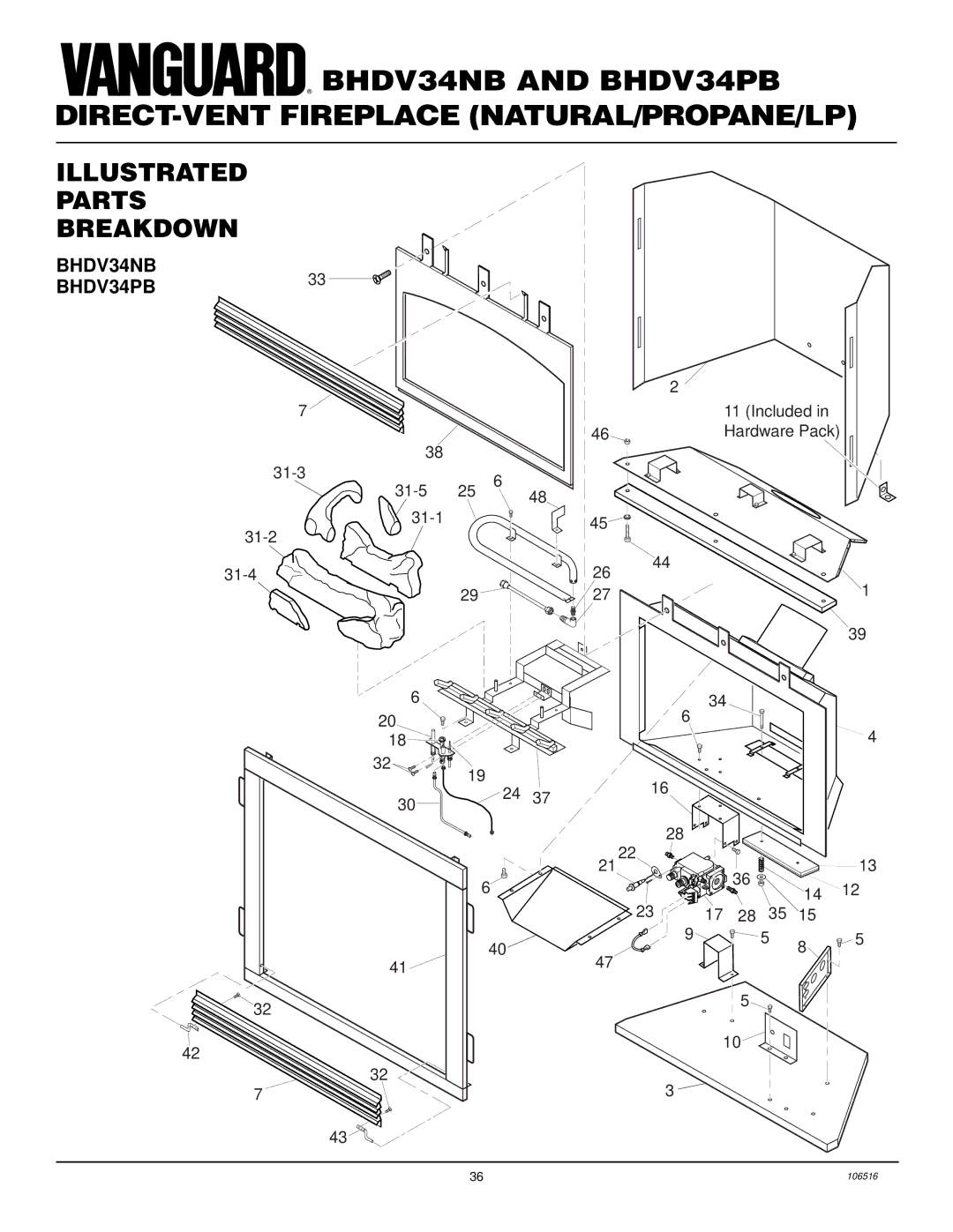 Vanguard Managed Solutions installation manual Illustrated Parts Breakdown, BHDV34NB BHDV34PB33 