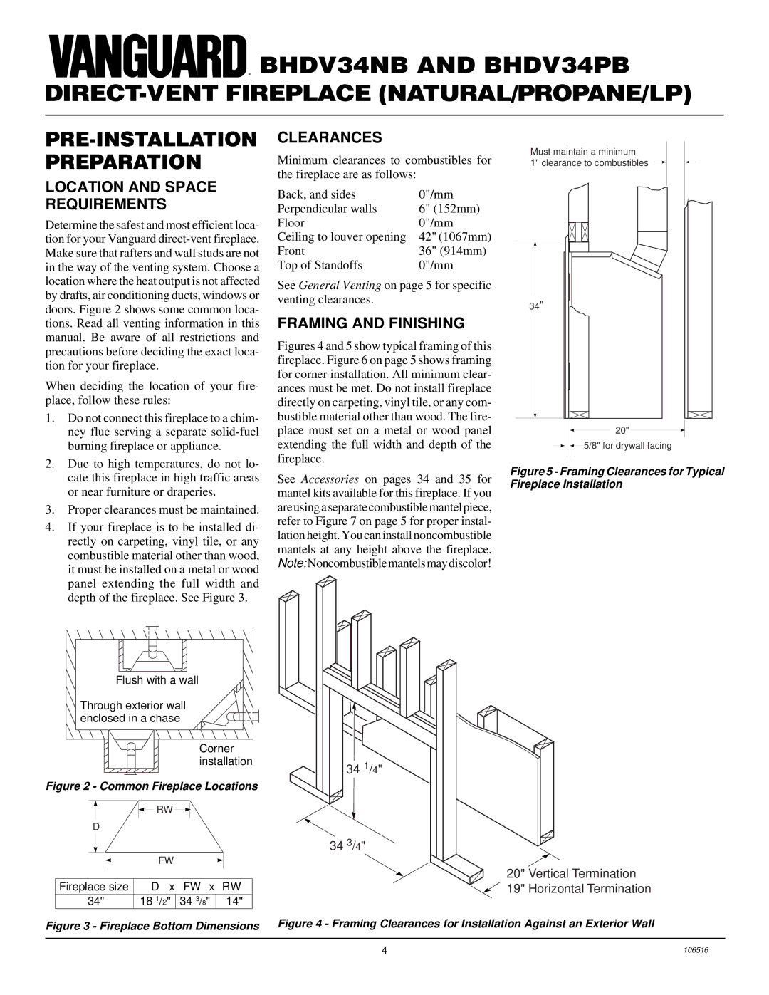 Vanguard Managed Solutions BHDV34PB PRE-INSTALLATION Preparation, Clearances, Location and Space Requirements 