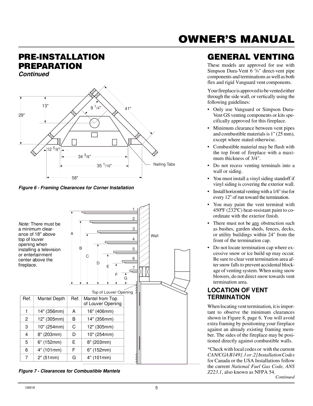 Vanguard Managed Solutions BHDV34PB installation manual General Venting, Location of Vent Termination 