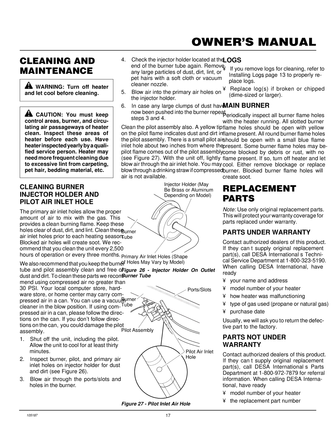 Vanguard Managed Solutions FLAME-MAX installation manual Cleaning and Maintenance, Replacement Parts 