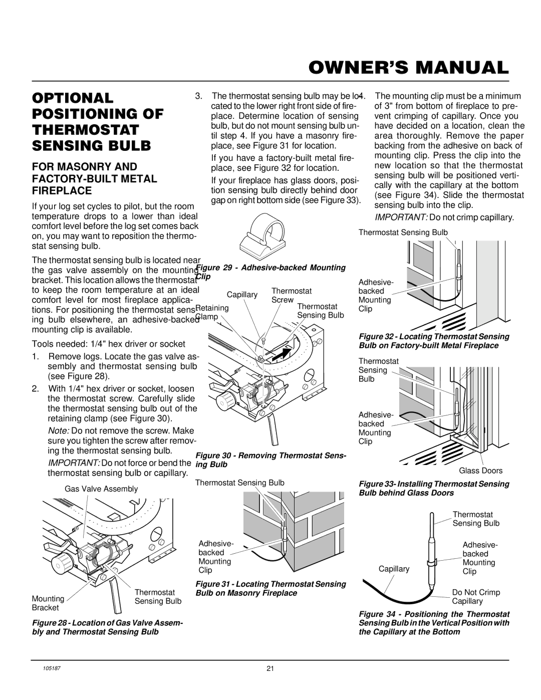 Vanguard Managed Solutions FLAME-MAX installation manual Optional Positioning of Thermostat Sensing Bulb 