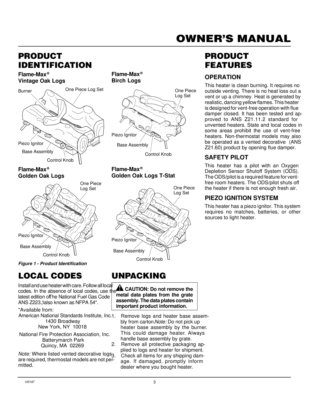 Vanguard Managed Solutions FLAME-MAX installation manual Product Identification, Local Codes, Unpacking Product Features 