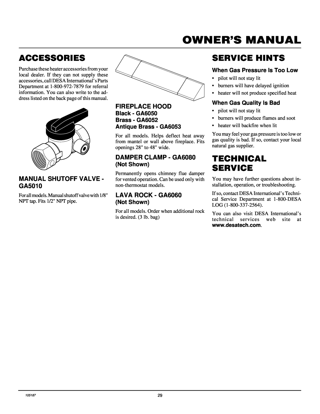 Vanguard Managed Solutions FLAME-MAX Accessories, Service Hints, Technical Service, MANUAL SHUTOFF VALVE - GA5010 