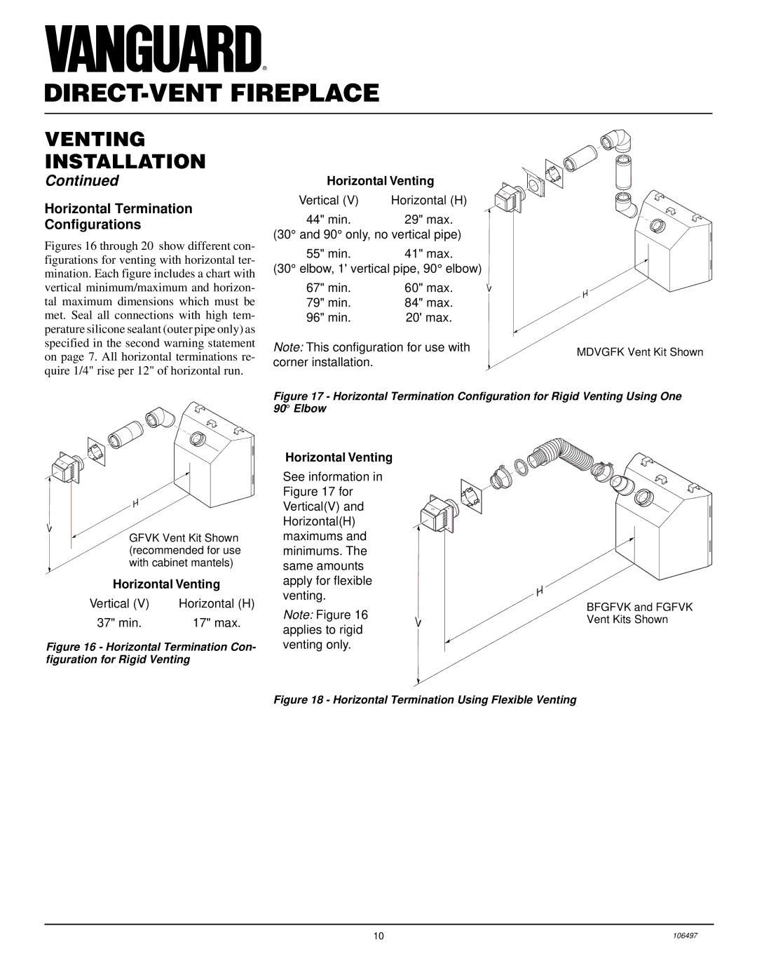 Vanguard Managed Solutions MBDV37, MBDV41 installation manual Horizontal Termination Configurations, Horizontal Venting 