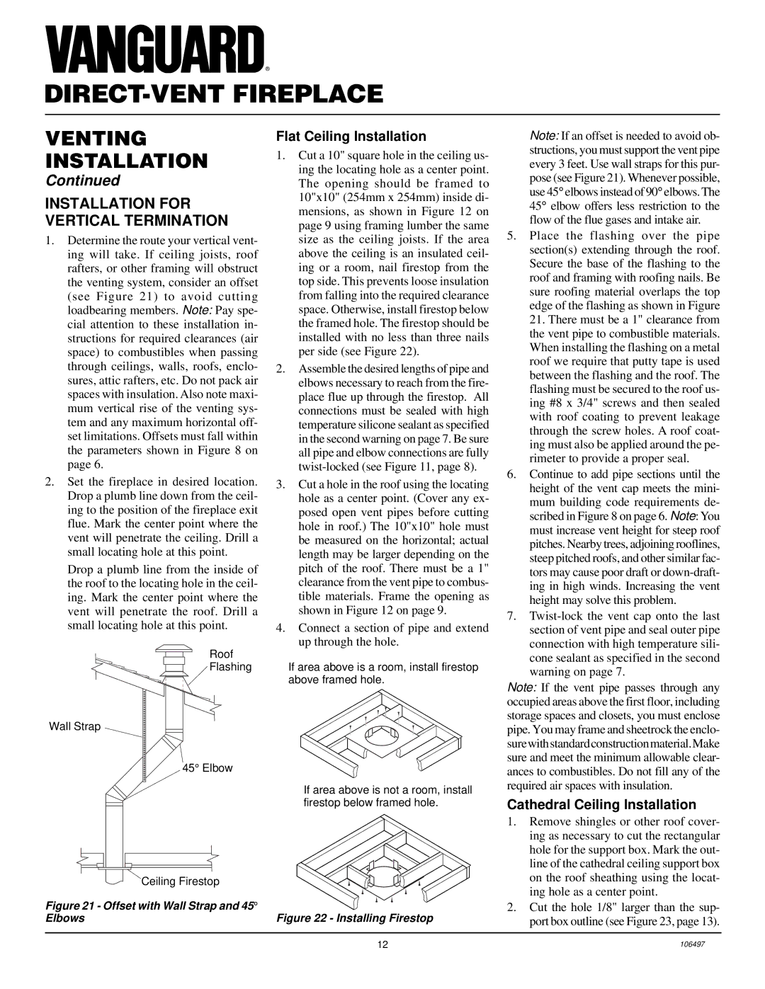 Vanguard Managed Solutions MBDV37, MBDV41 Installation for Vertical Termination, Flat Ceiling Installation 