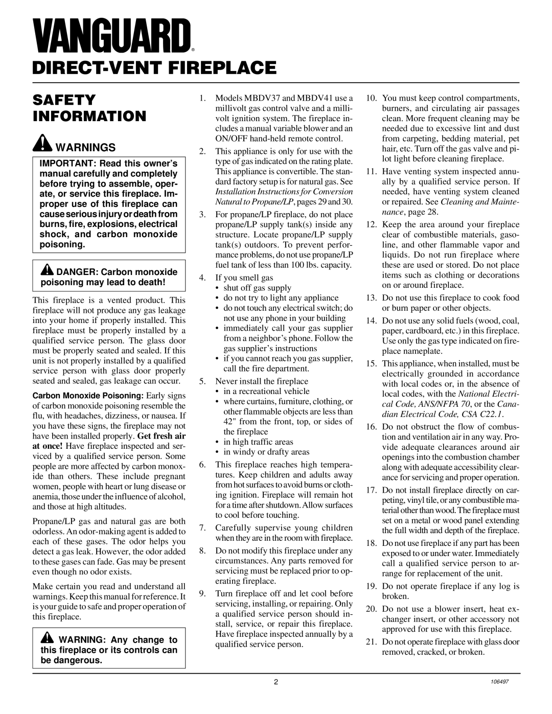 Vanguard Managed Solutions MBDV37, MBDV41 installation manual Safety Information 