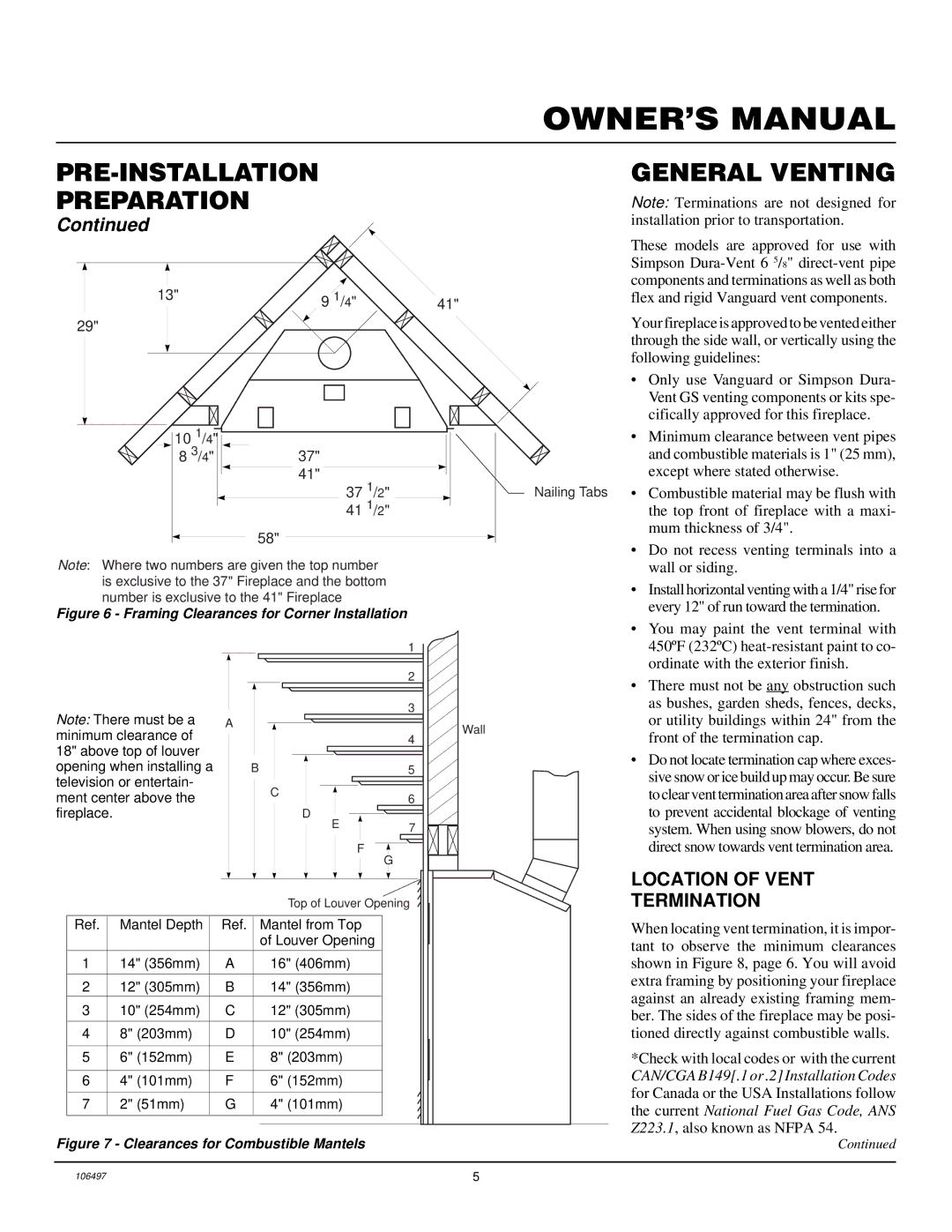 Vanguard Managed Solutions MBDV41, MBDV37 PRE-INSTALLATION Preparation General Venting, Location of Vent Termination 