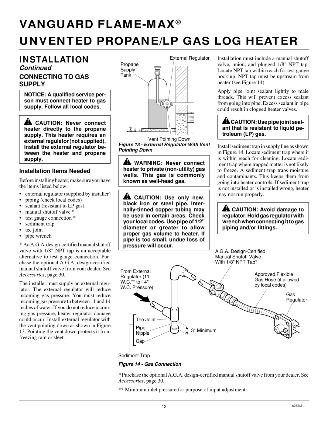 Vanguard Managed Solutions PRVYS18PWA installation manual Connecting to GAS Supply, Accessories 