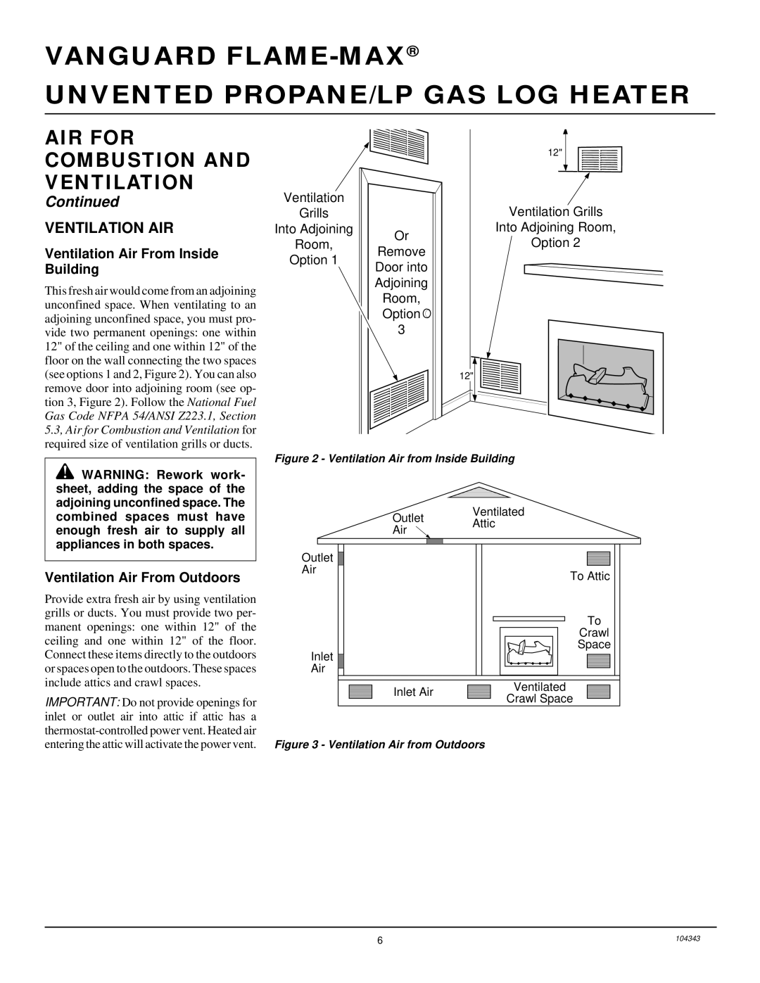 Vanguard Managed Solutions PRVYS18PWA installation manual Ventilation AIR, Ventilation Air From Inside, Building 