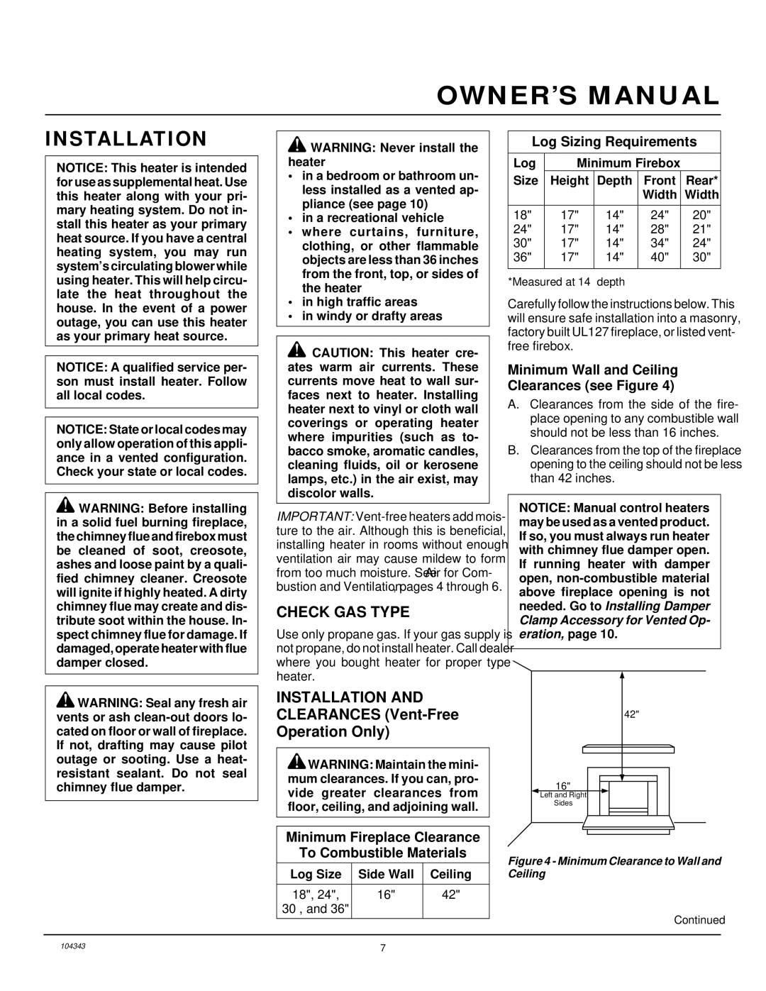 Vanguard Managed Solutions PRVYS18PWA installation manual Installation, Check GAS Type 