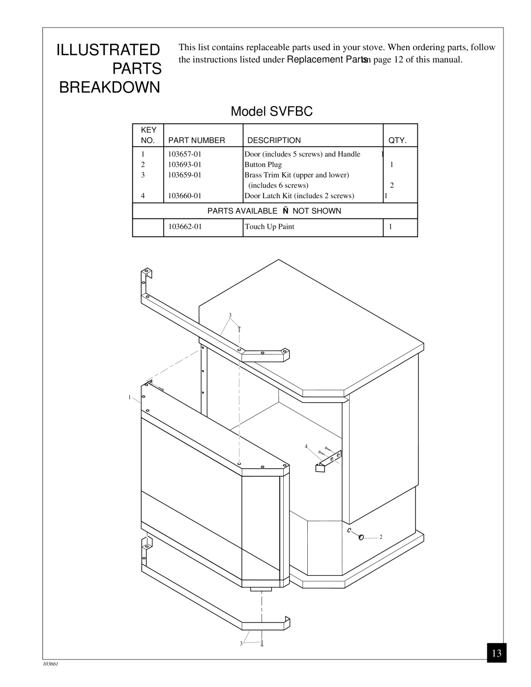 Vanguard Managed Solutions SVFBC installation manual Illustrated Parts Breakdown, Model Svfbc 