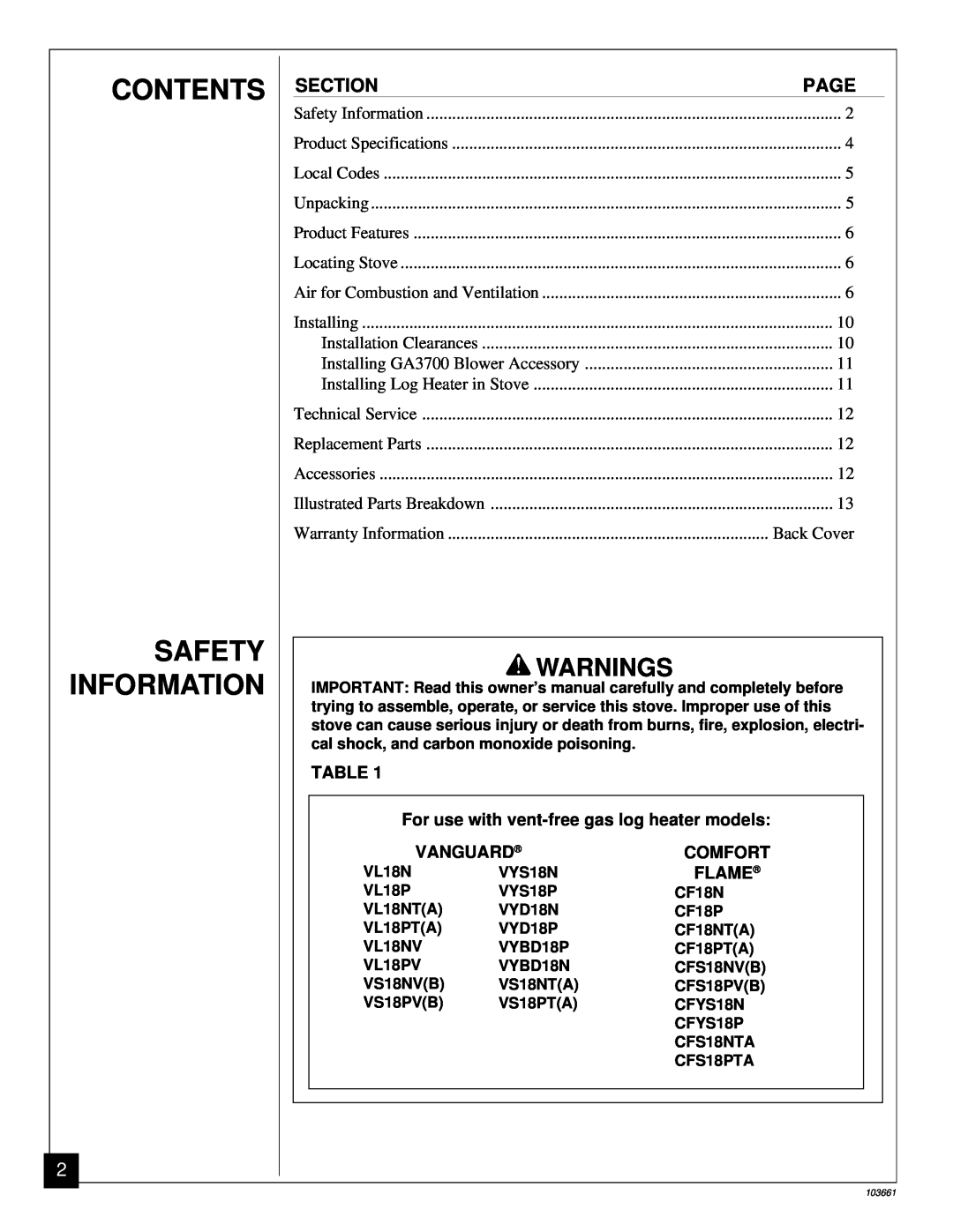 Vanguard Managed Solutions SVFBC installation manual Contents Safety Information, Warnings 
