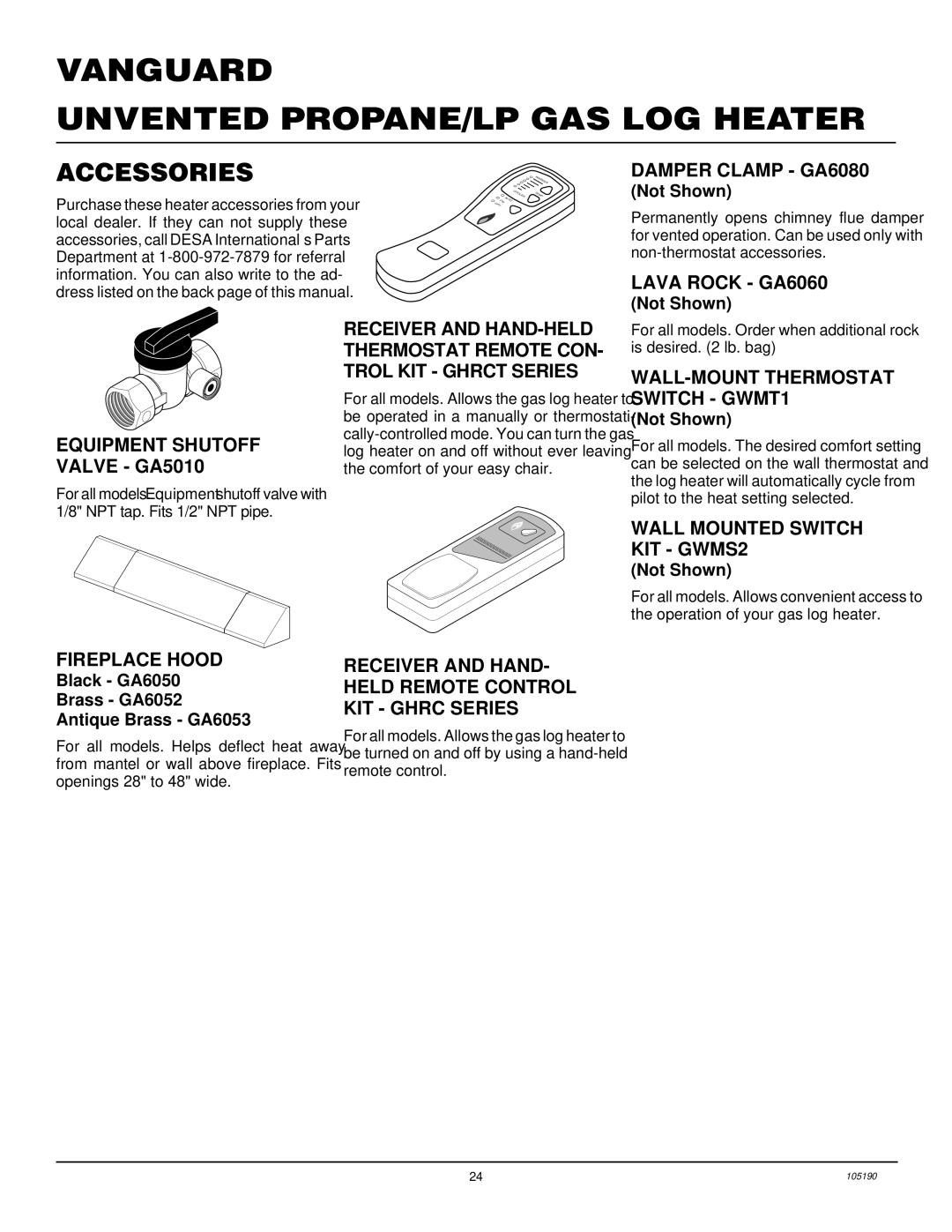 Vanguard Managed Solutions VYS30PWA, VYS24PWA installation manual Accessories 