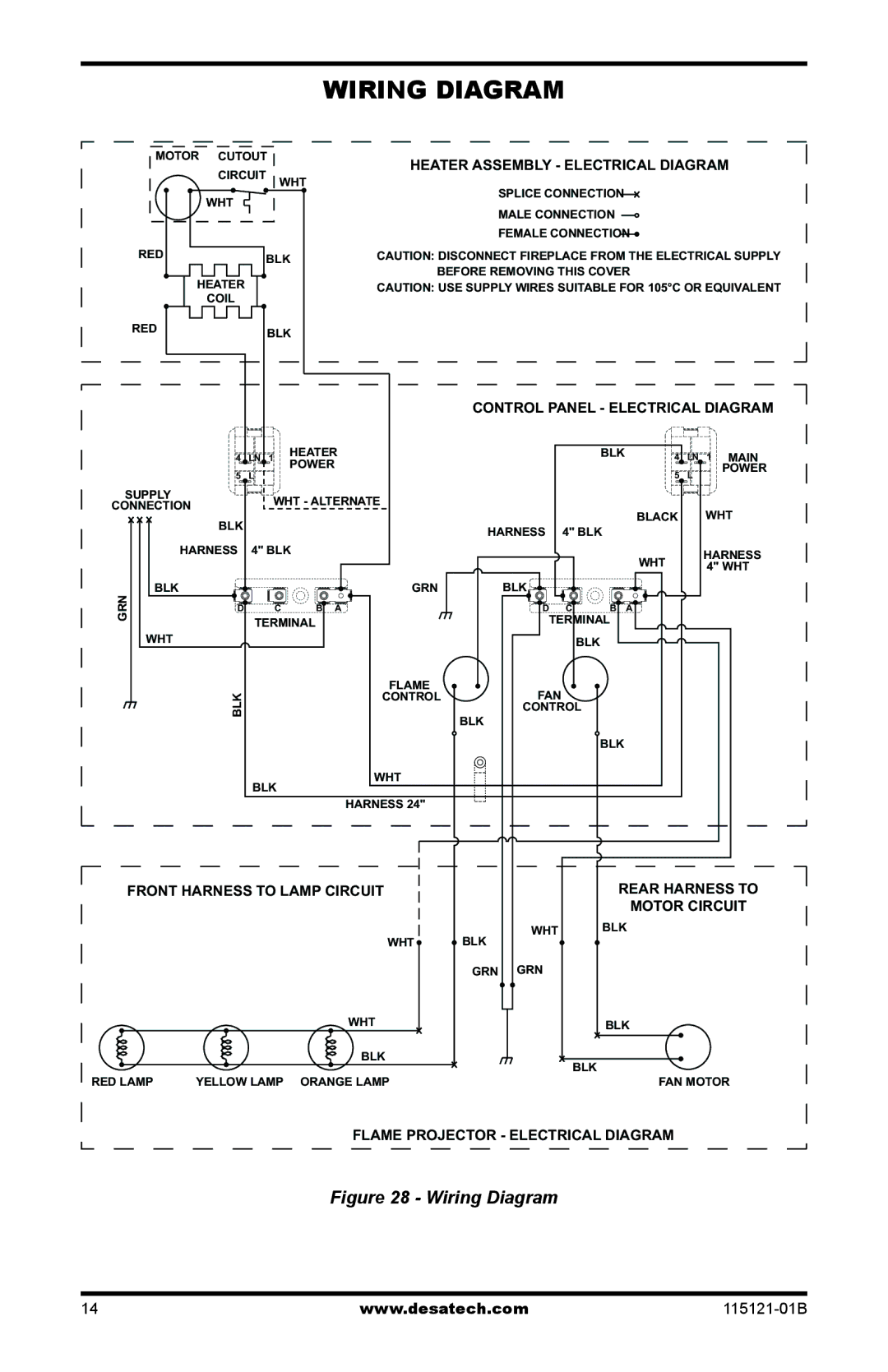 Vanguard VE32LBH, VE36LH, VE36LBH, VE32LH manual Wiring Diagram, Heater Assembly Electrical Diagram 