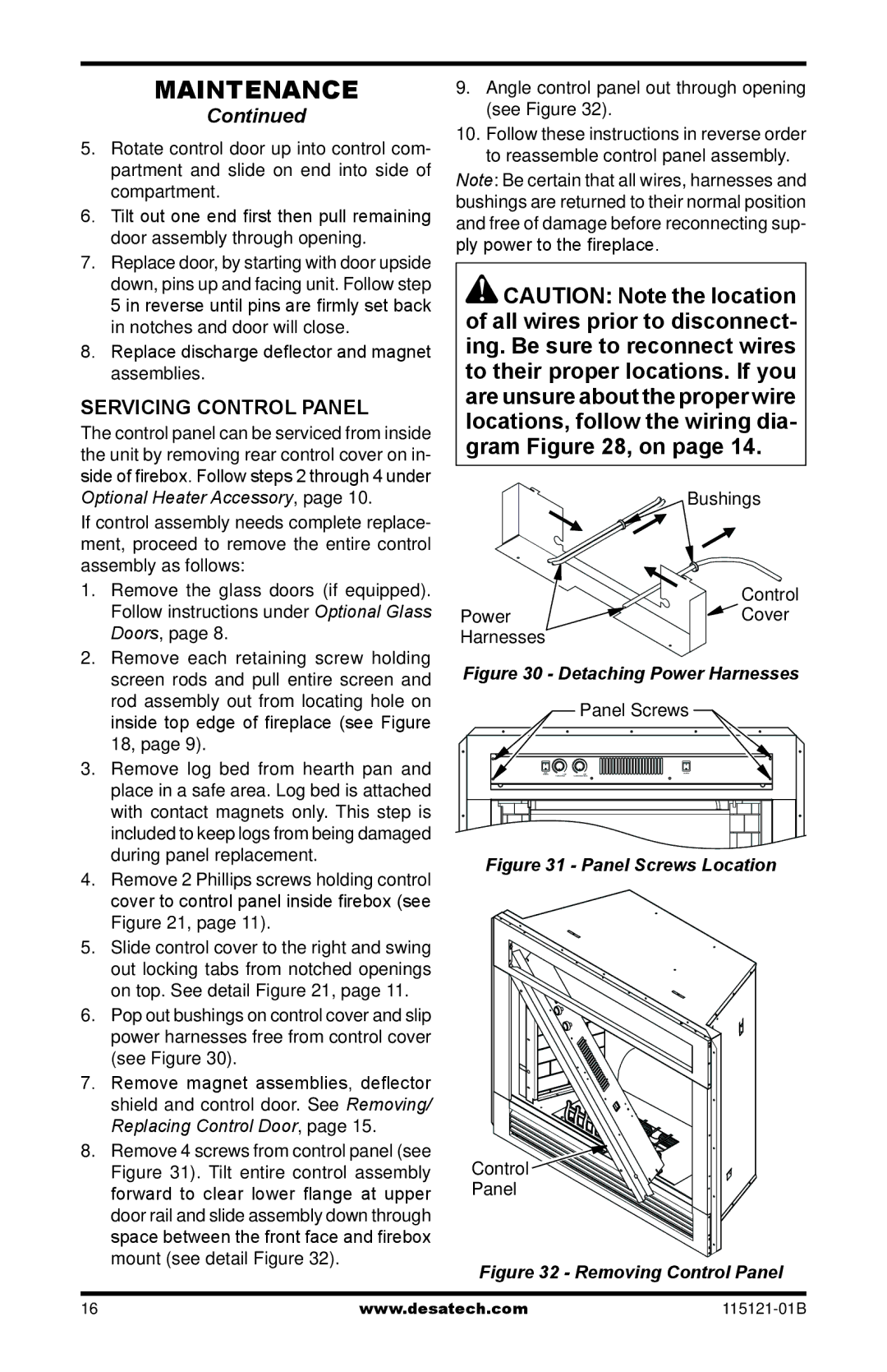 Vanguard VE36LH, VE36LB, VE32L Servicing Control Panel, Angle control panel out through opening see Figure, Panel Screws 