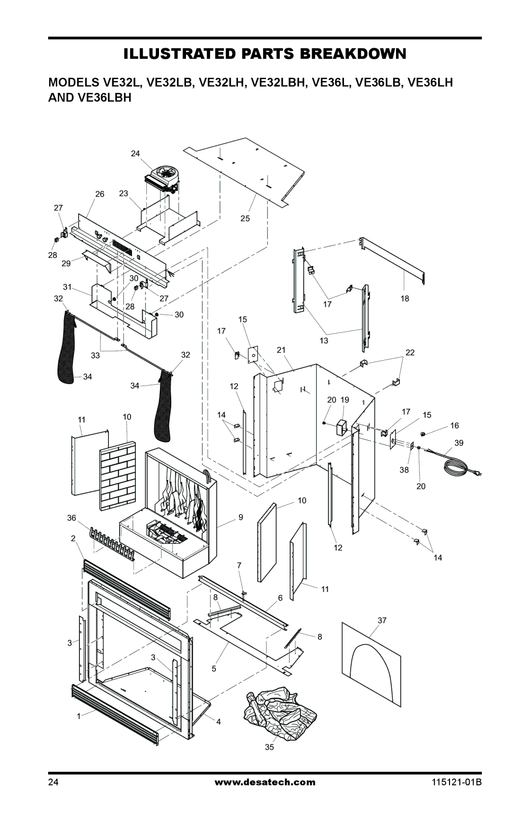 Vanguard VE36LH, VE36LBH, VE32LH, VE32LBH manual Illustrated Parts Breakdown 