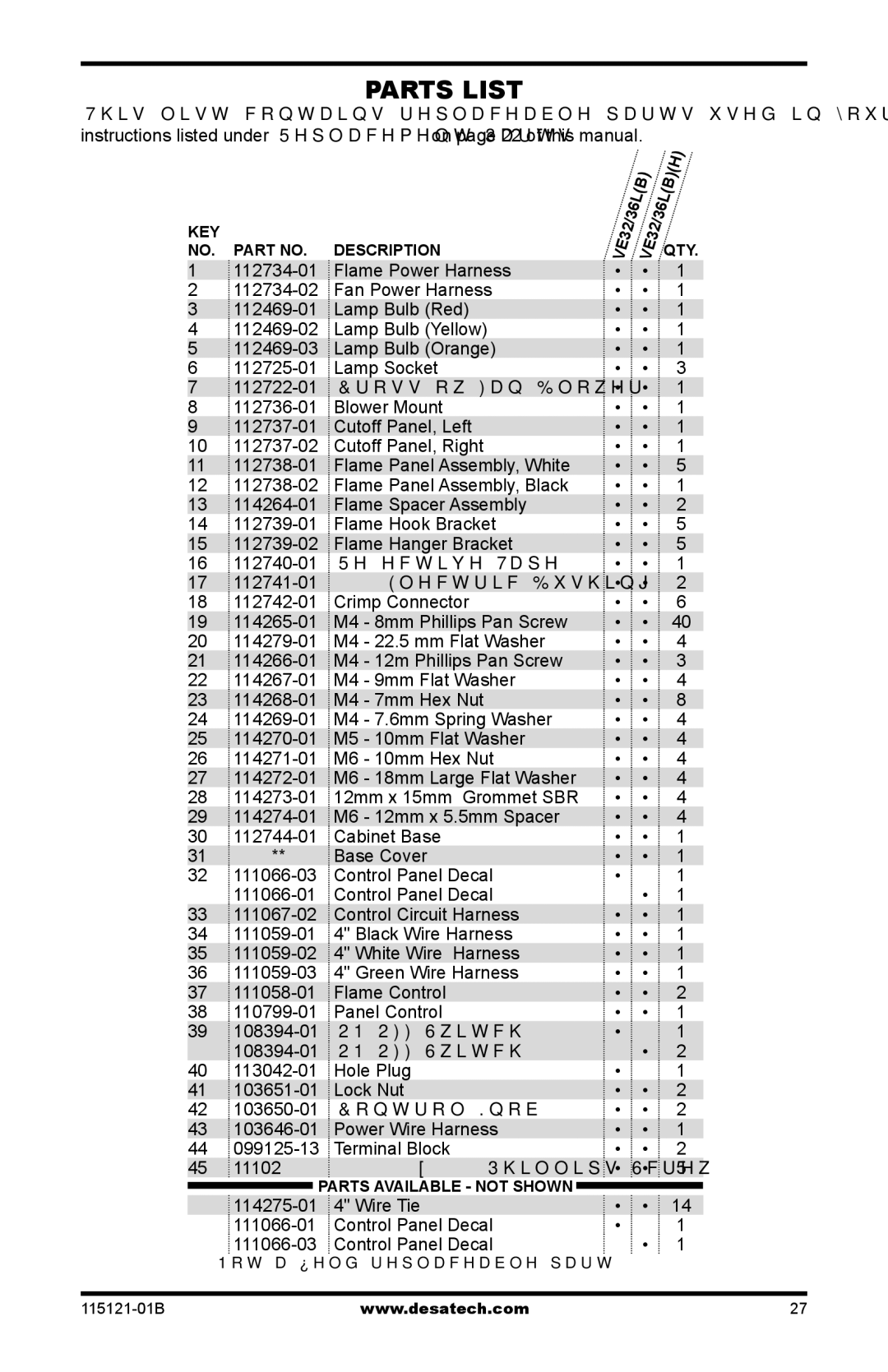 Vanguard VE36LH, VE36LBH, VE32LH, VE32LBH manual Wire Tie 111066-01 Control Panel Decal 111066-03 