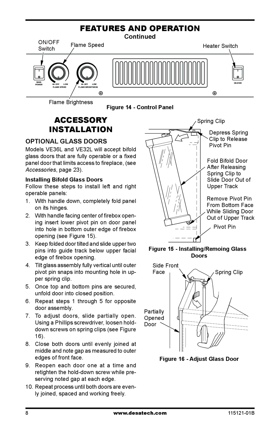 Vanguard VE36LH, VE36LBH, VE32LH, VE32LBH manual Accessory Installation, Optional Glass Doors 