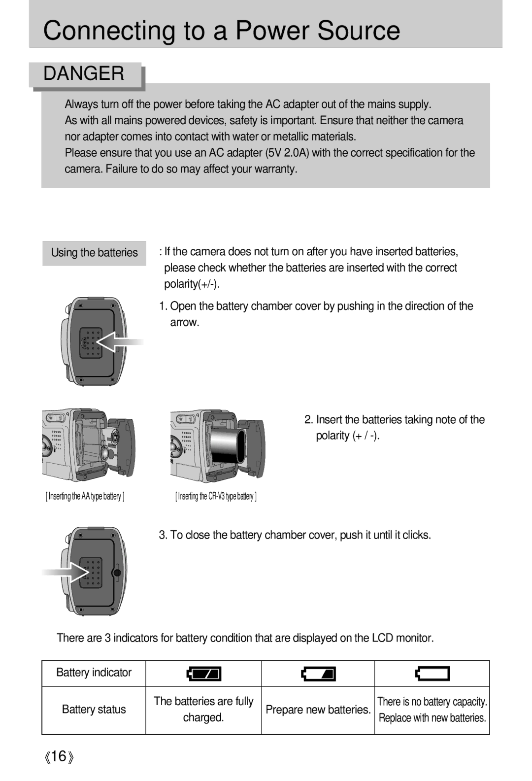 Vanson V-6000 manual Polarity+, Arrow, Insert the batteries taking note of the polarity + 