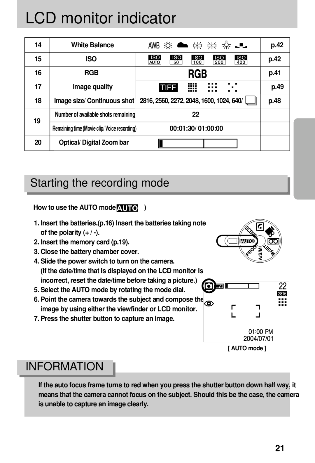 Vanson V-6000 manual Starting the recording mode, Iso, 000130, Select the Auto mode by rotating the mode dial 