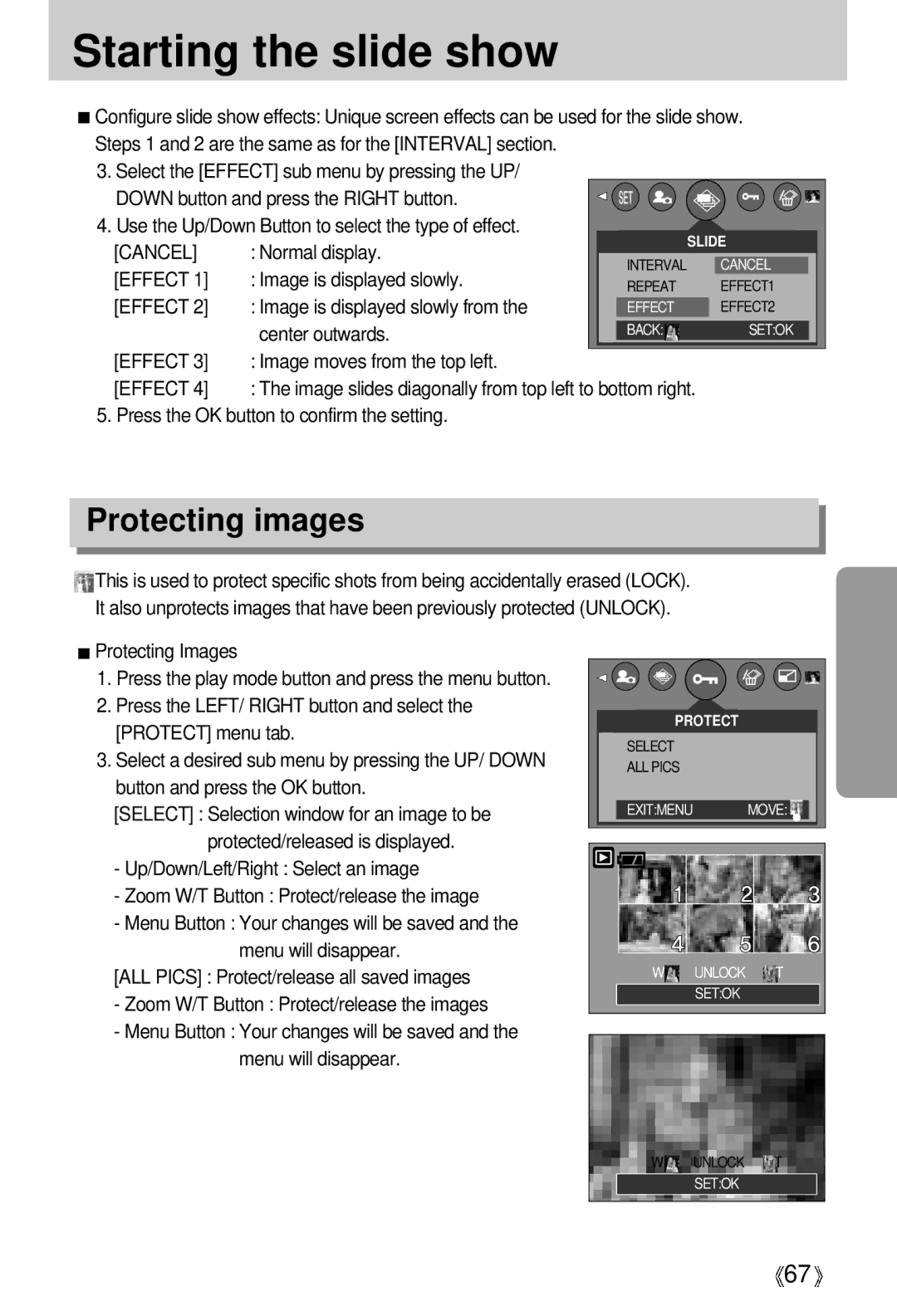 Vanson V-6000 manual Protecting images, Cancel 