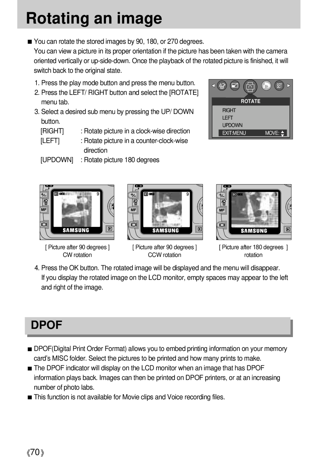 Vanson V-6000 manual Rotating an image, Right Left 