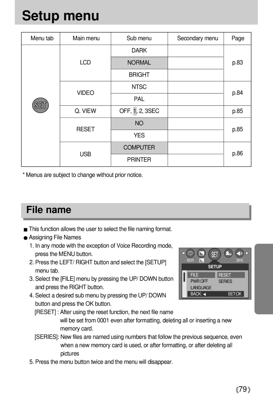 Vanson V-6000 manual File name, Bright Video Ntsc PAL View OFF, 3SEC, Reset YES USB Computer Printer 