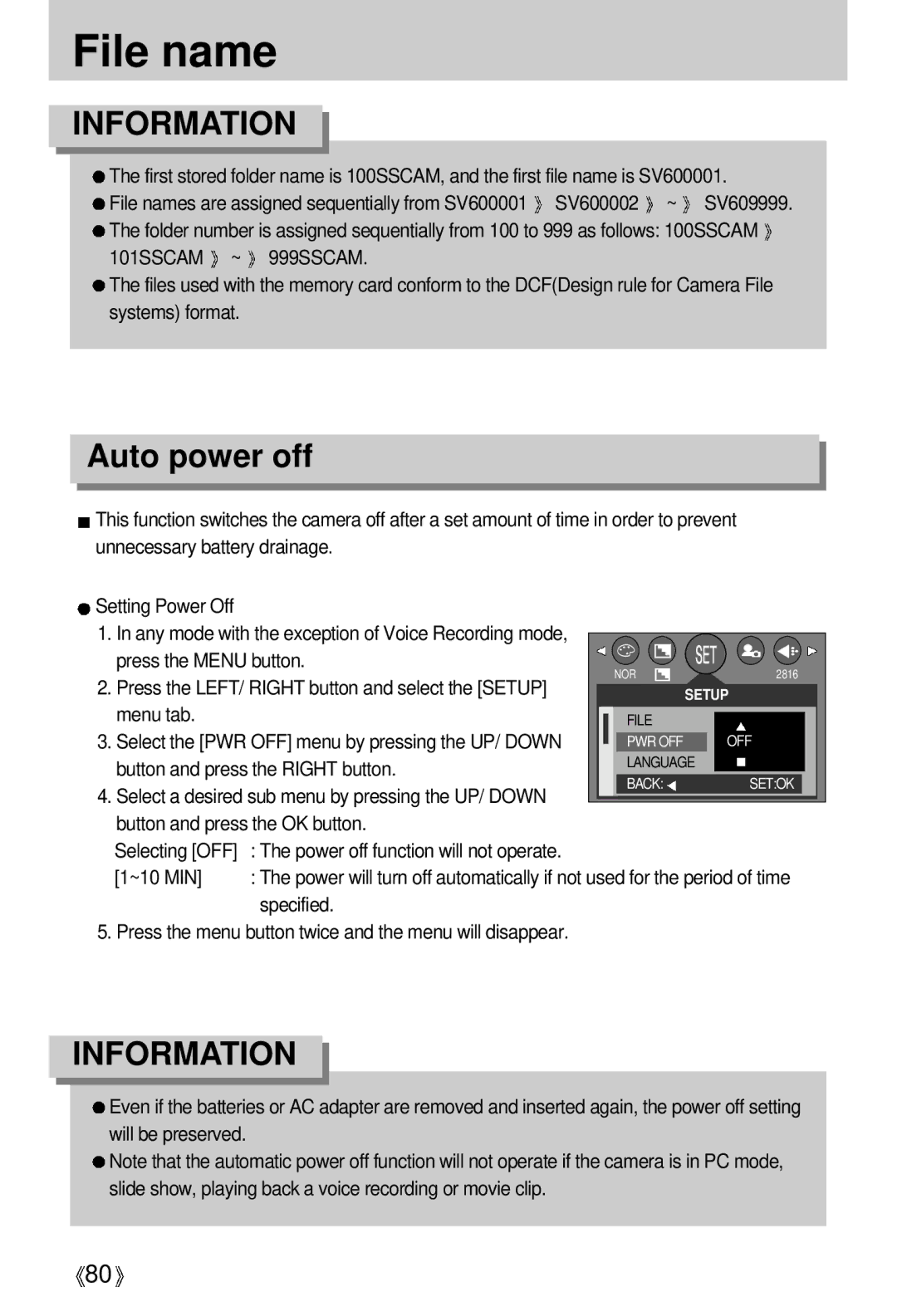 Vanson V-6000 manual File name, Auto power off 