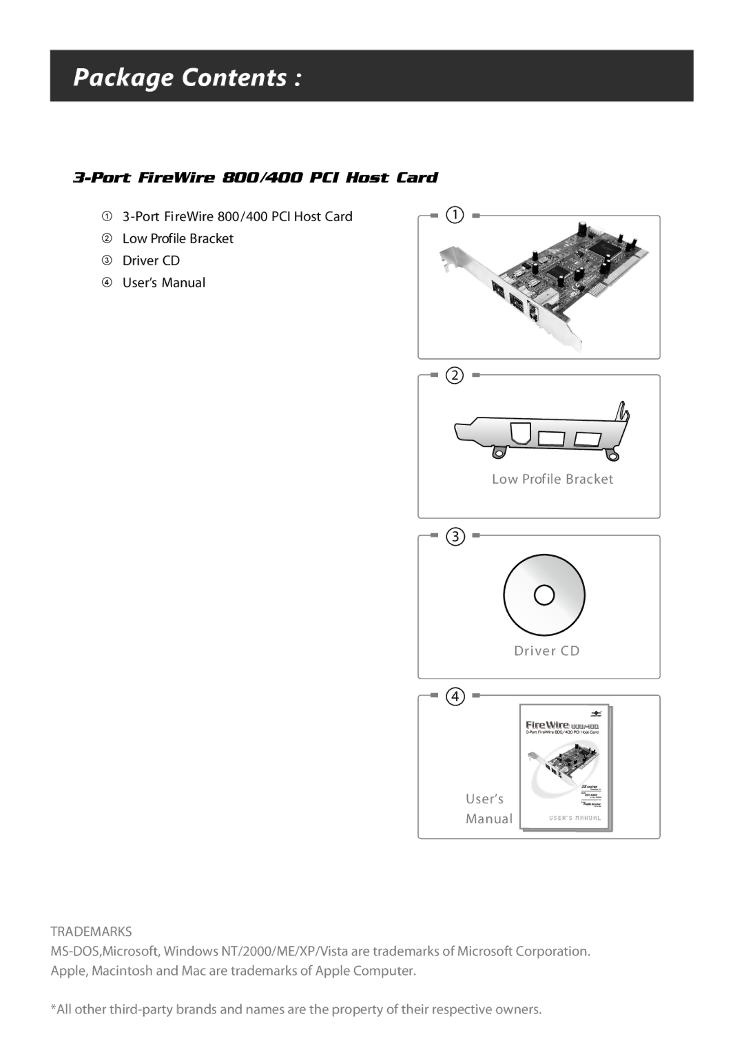 Vantec 800, 400 user manual Package Contents 