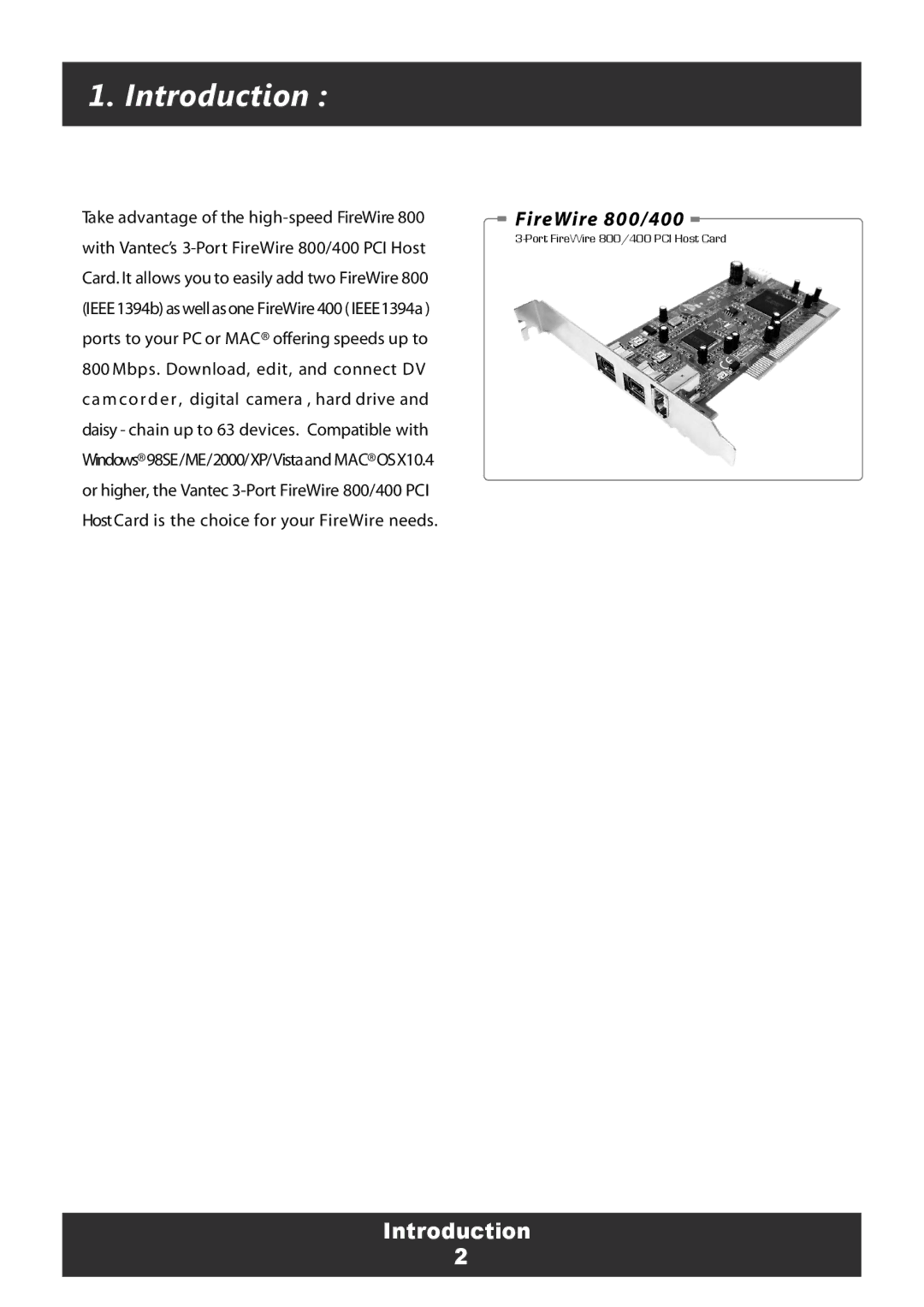 Vantec 800, 400 user manual Introduction 