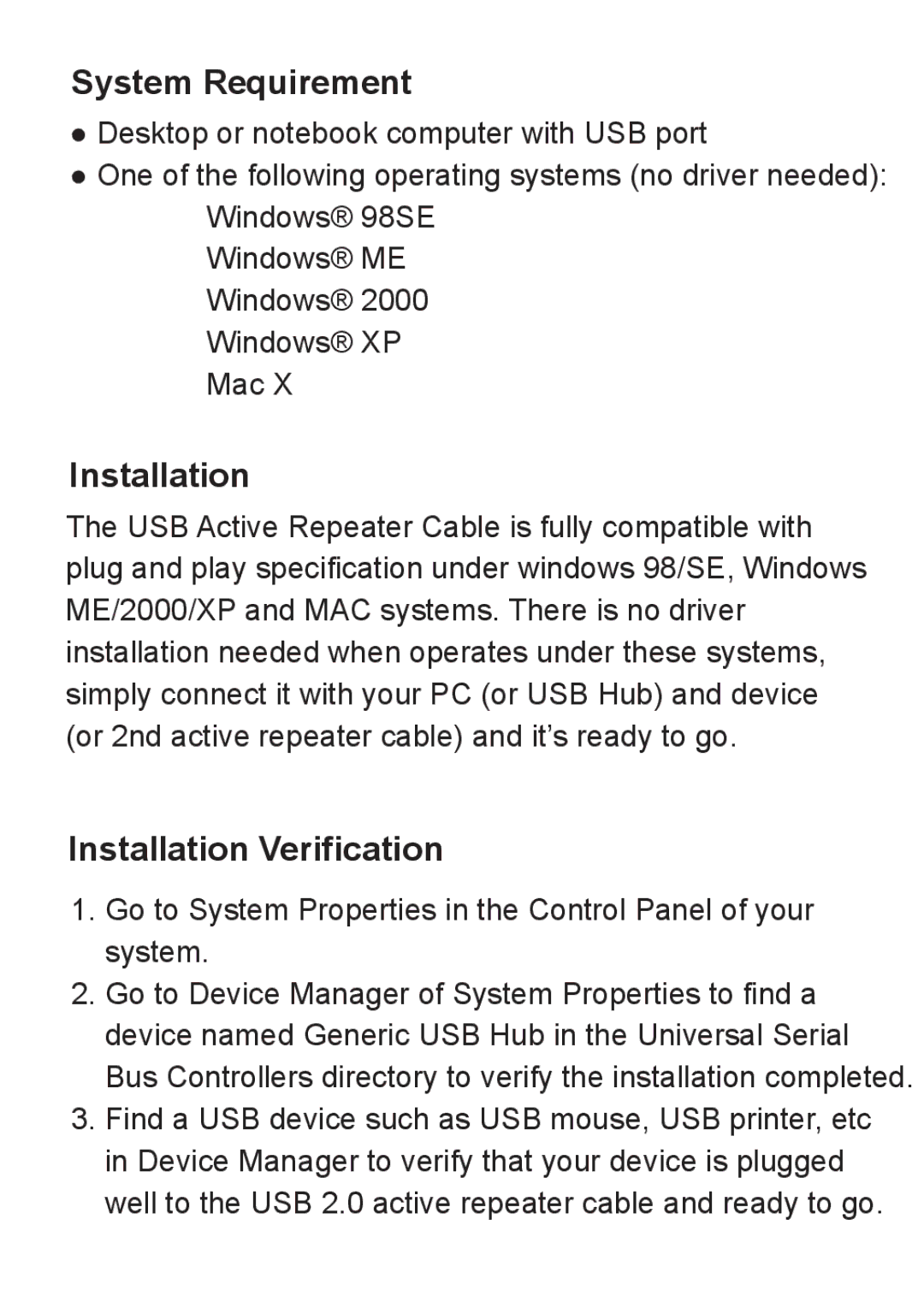 Vantec CB-USBARC user manual System Requirement, Installation Verification 