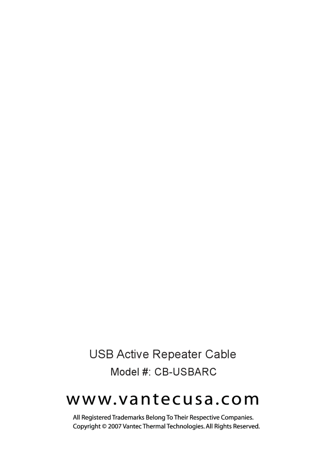 Vantec CB-USBARC user manual USB Active Repeater Cable 