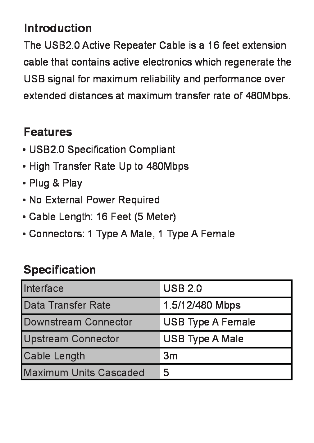 Vantec CB-USBARC user manual Introduction, Features, Specification 