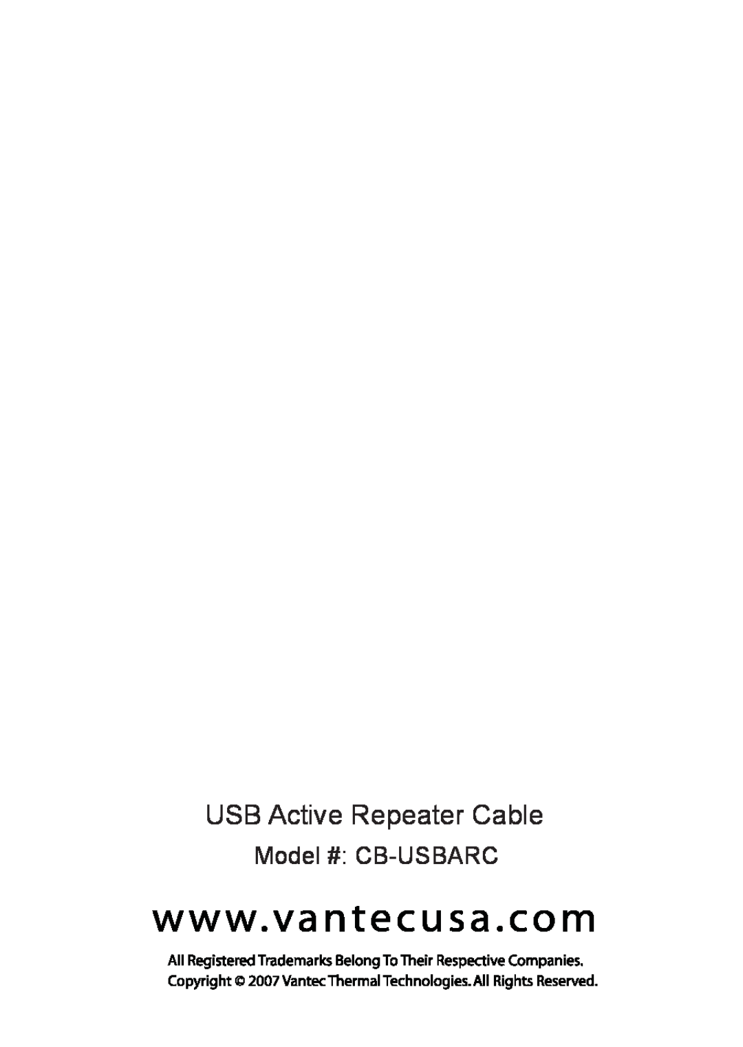 Vantec user manual USB Active Repeater Cable, Model # CB-USBARC 