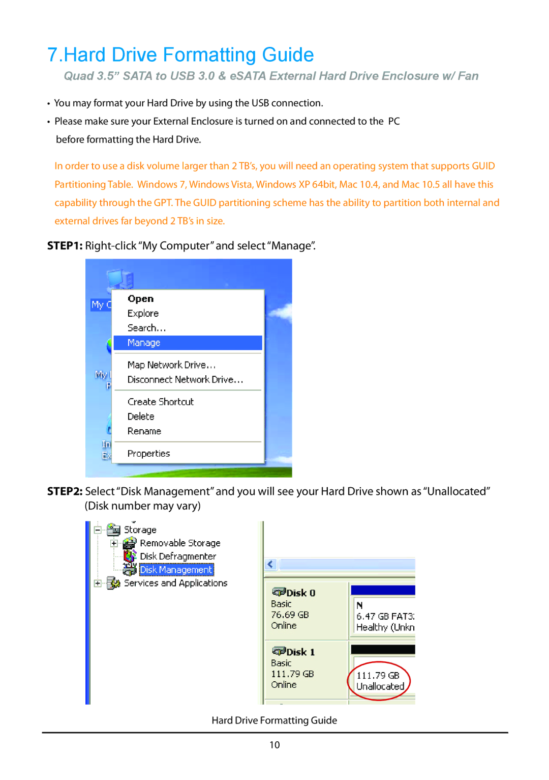 Vantec HX4 manual Hard Drive Formatting Guide 