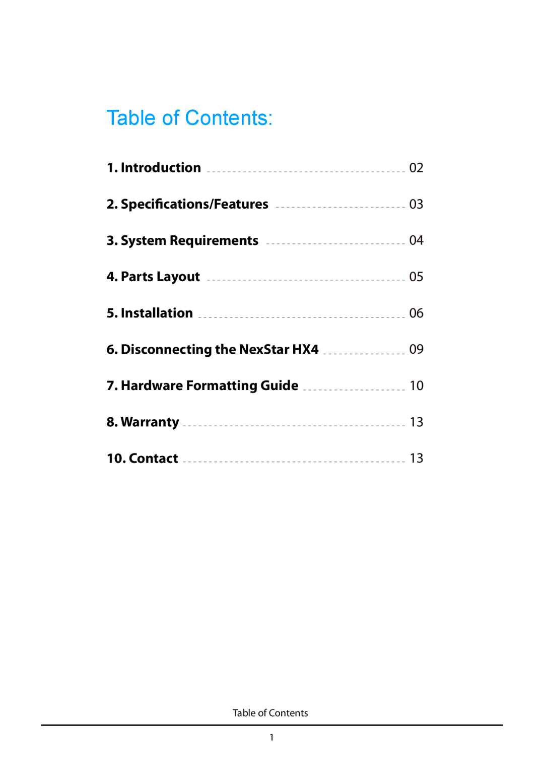 Vantec HX4 manual Table of Contents 