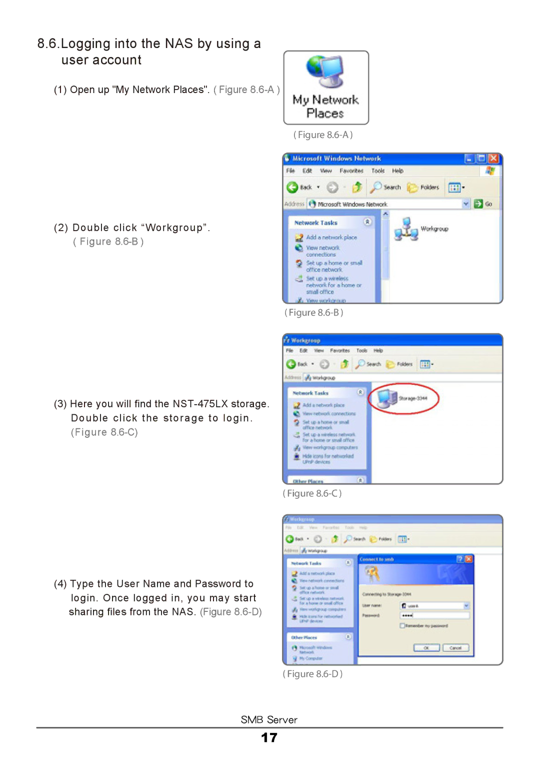 Vantec LX ULTRA manual Logging into the NAS by using a user account 