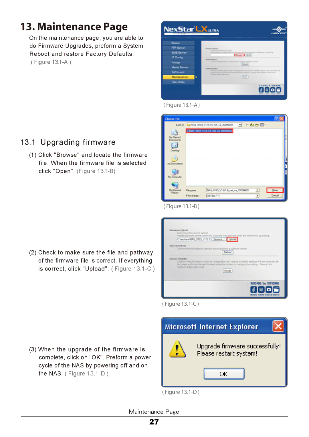 Vantec LX ULTRA manual Maintenance, Upgrading firmware 