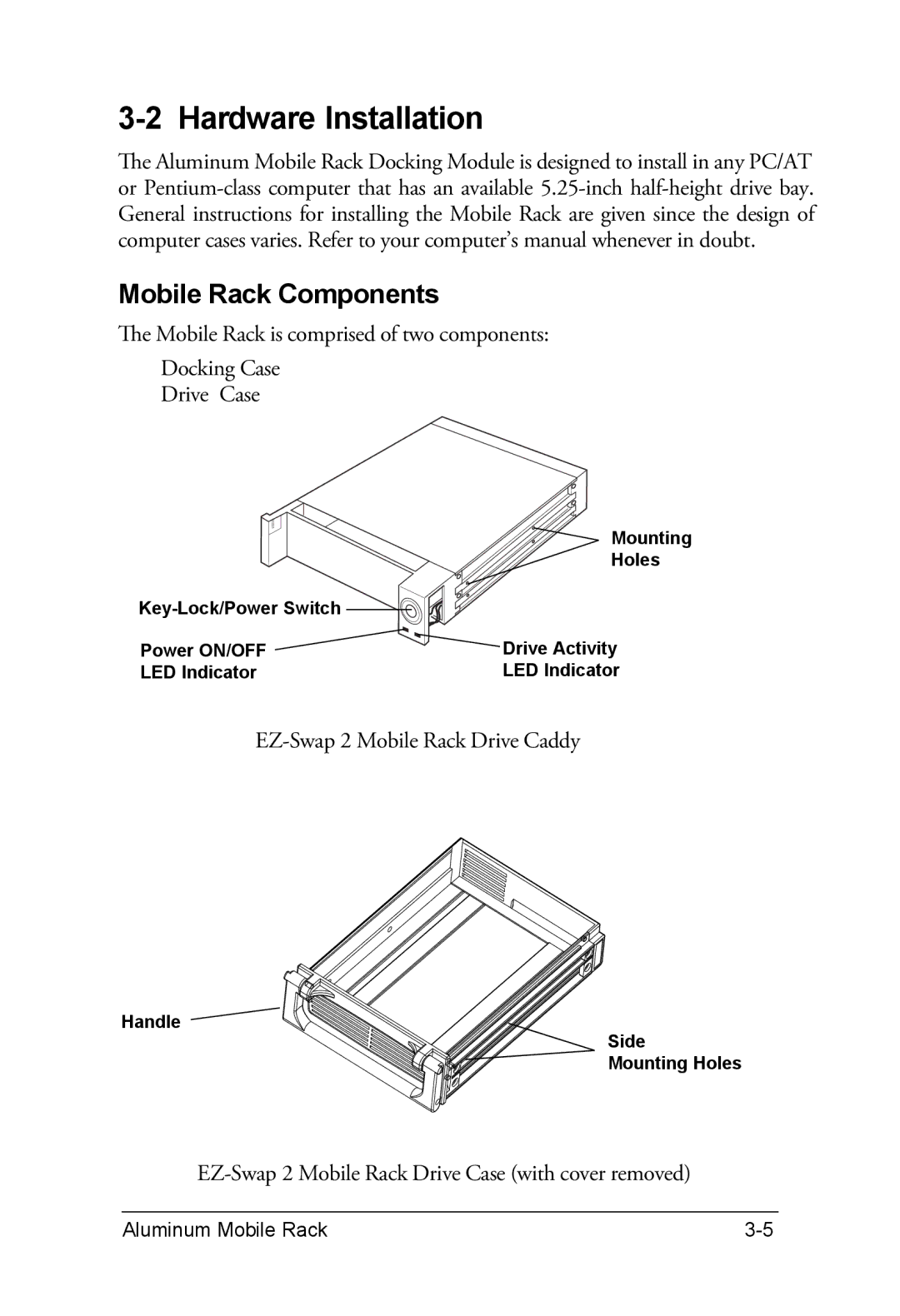 Vantec EZ-Swap2 Removable Hard Drive Rack Serial ATA to Serial ATA manual Hardware Installation, Mobile Rack Components 